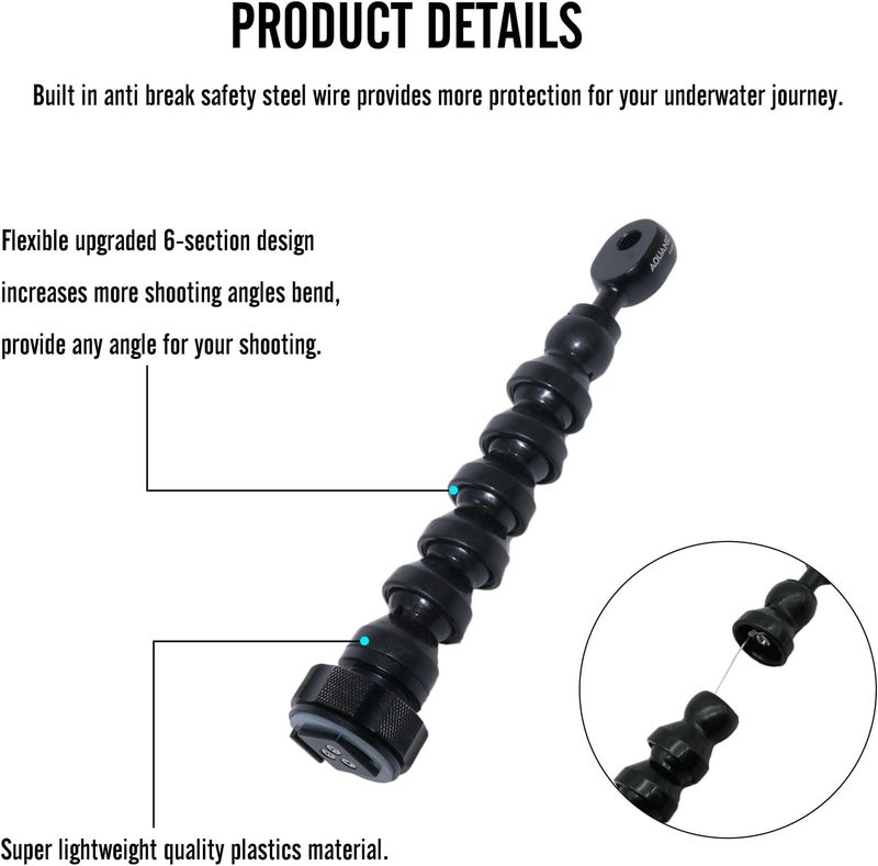 Rigrig 6" Flexible Extension Arm Mount with YS Head Adapter Connector, Diving 360° Adjustable Gooseneck 6-Section Lightweight Arm for Underwater Camera Housing Cold Hot Shoe Photography Gear Lighting System - Image 3